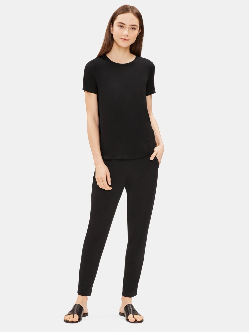 Eileen Fisher Black Pull On Pants Viscose Nylon Elastane Fall 2023 XS